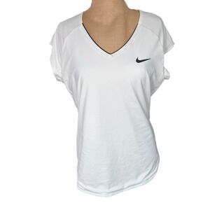 Nike Womens Dri Fit White V-Neck Performance T-shirt Size Large